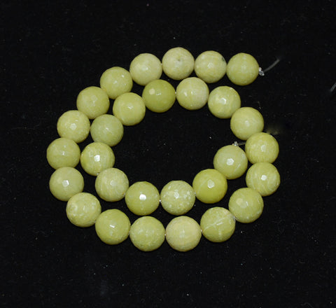 Olive Green Serpentine Faceted 14mm Round Bead Strands