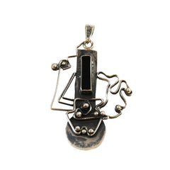 Sterling Black Onyx Pendant Modern Mexican Silver