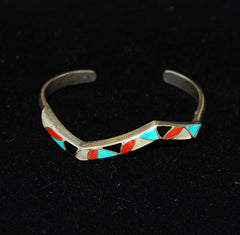 Native American Sterling Turquoise Coral Inlaid Bracelet