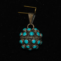 Sterling & Turquoise Ball Pendant Mexican