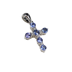 Tanzanite & Diamond 14KT Gold Cross Pendant Charm