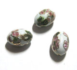 Large Cloisonne White Oval Beads Vintage Chinese 